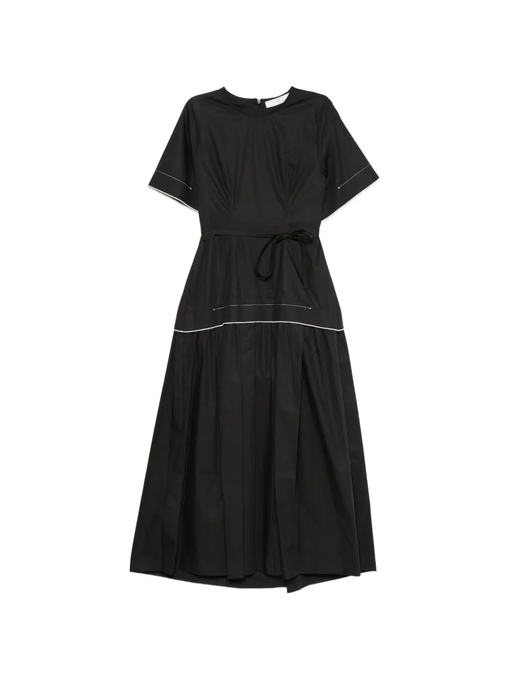 Tela D. Lost contrast-stitch belted midi dress - Nero