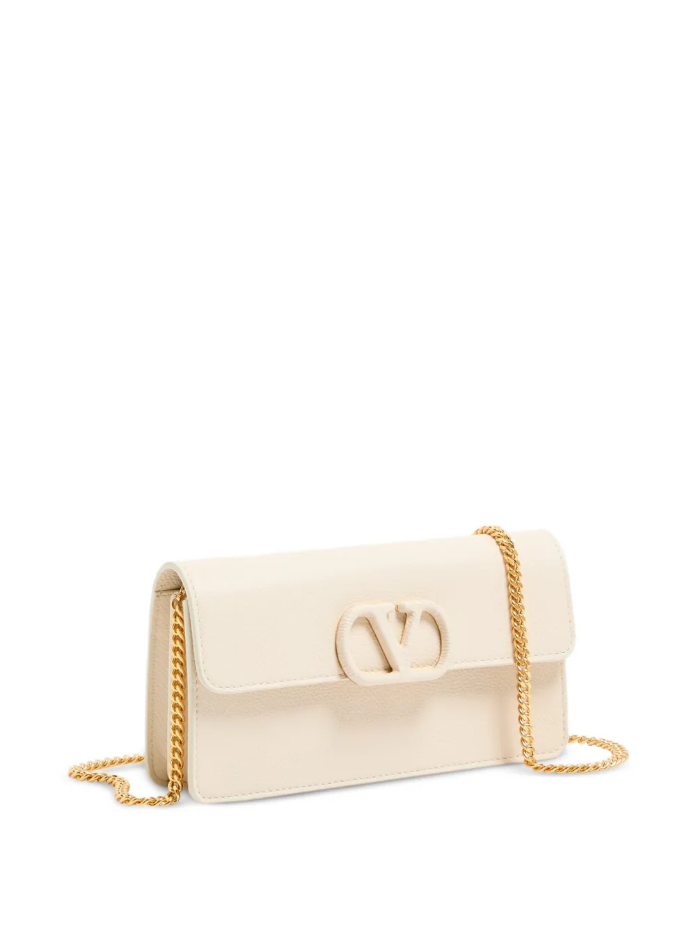 Valentino Garavani VLogo Signature portemonnee van bewerkt kalfsleer met ketting Beige