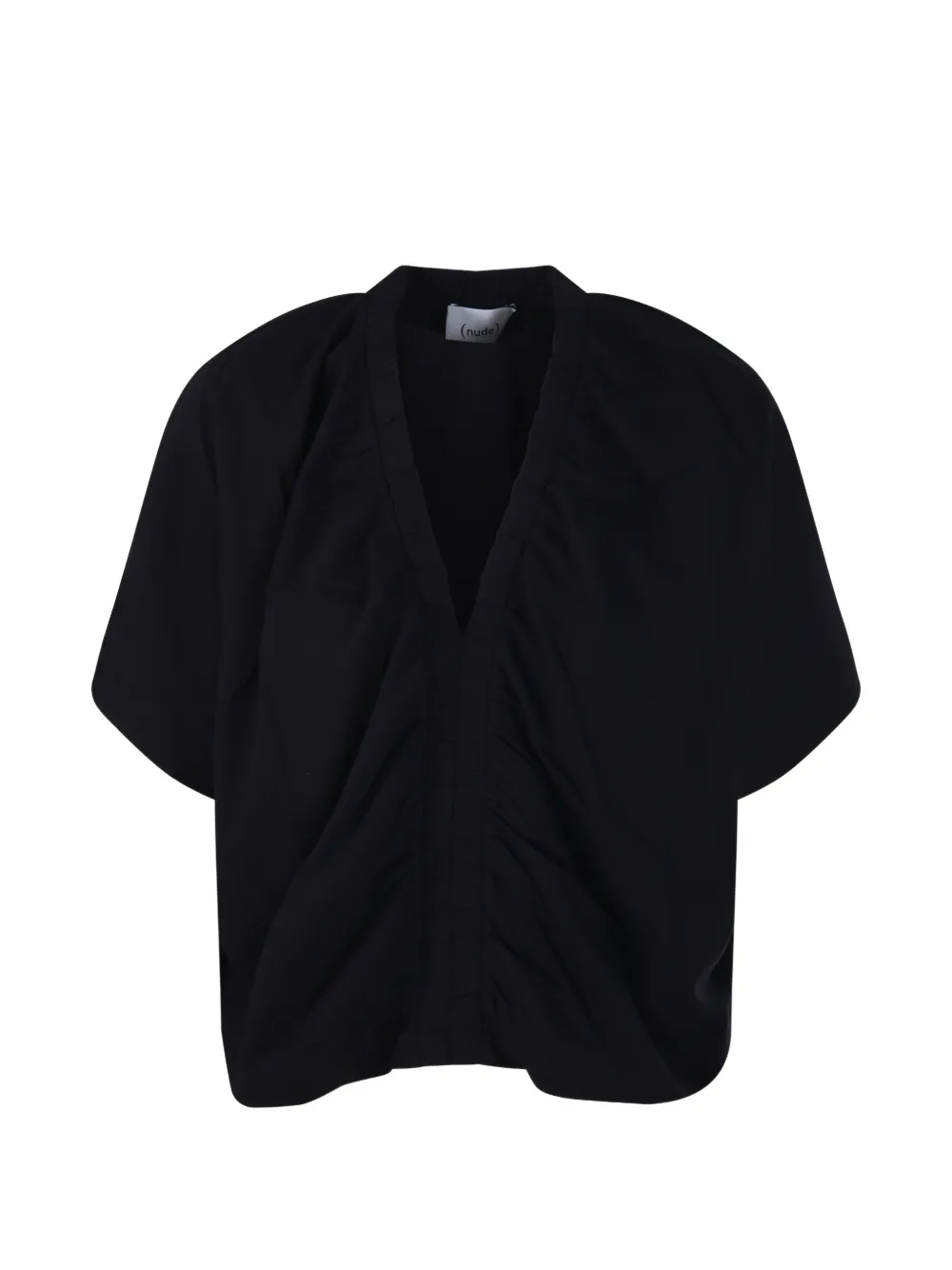 Nude V-neck gathering T-short - Schwarz