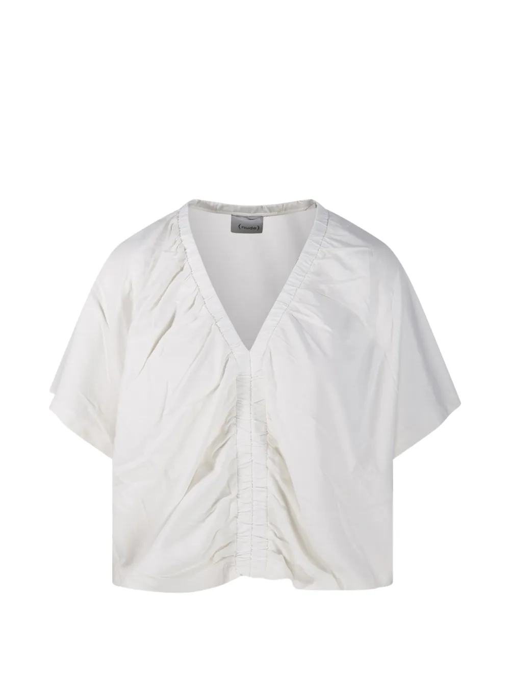 Nude gathered V-neck T-shirt - Weiß