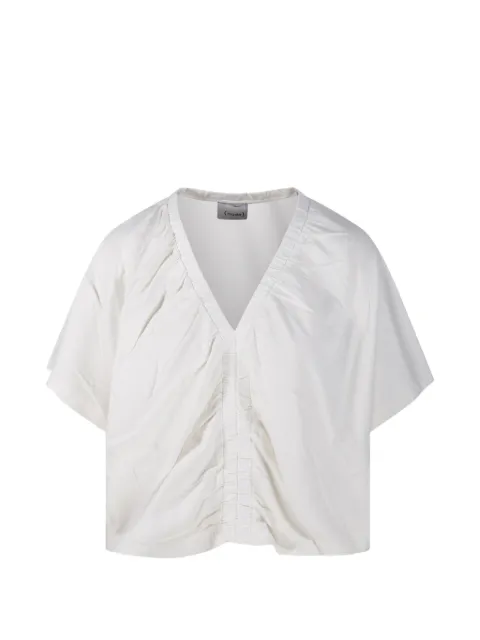 Nude gathered V-neck T-shirt