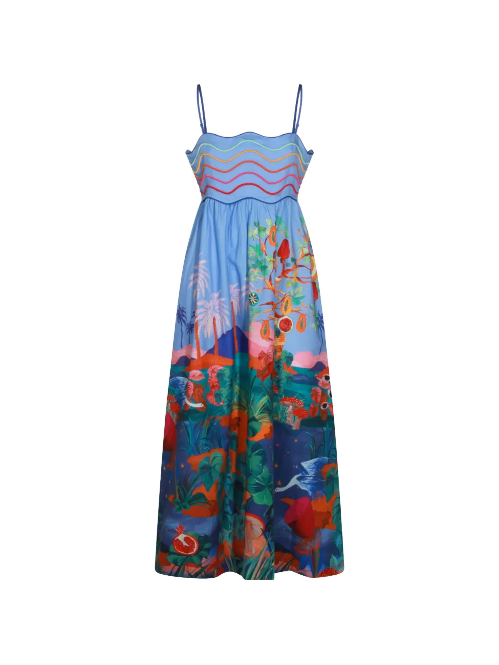 FARM Rio dream landscape embroidered midi dress - Blu