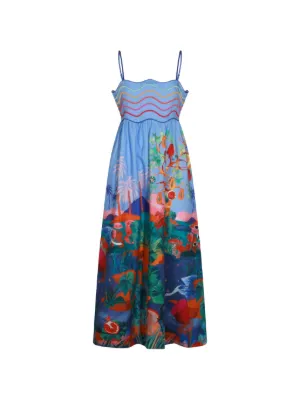 FARM Rio leaf-applique Linen Midi Dress | Green | FARFETCH