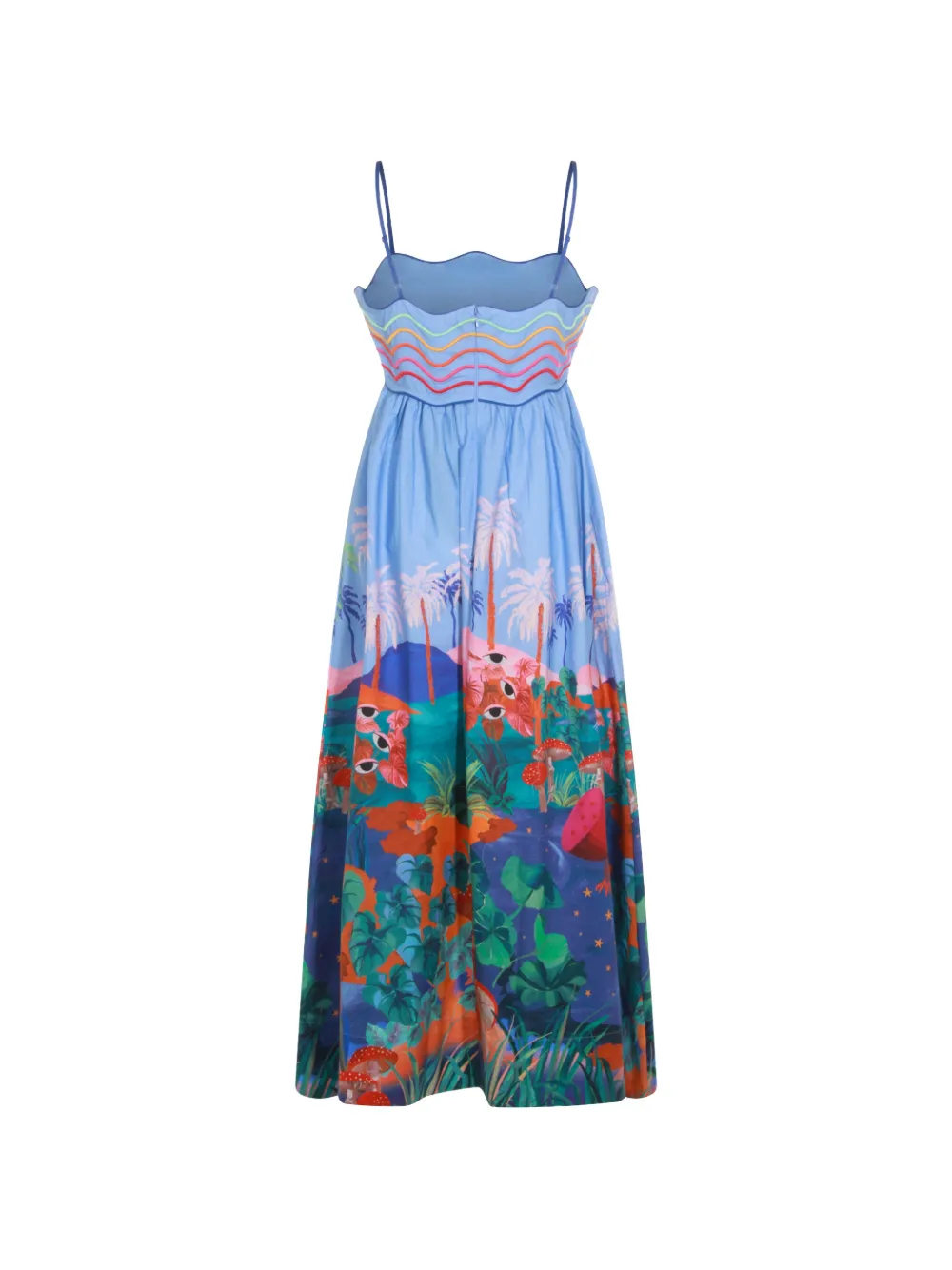 FARM Rio Dream Landscape midi-jurk met borduurwerk Blauw