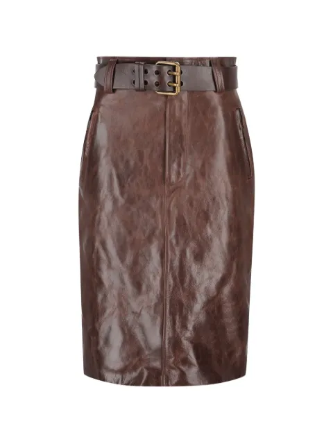 Saint Laurent belted leather midi skirt