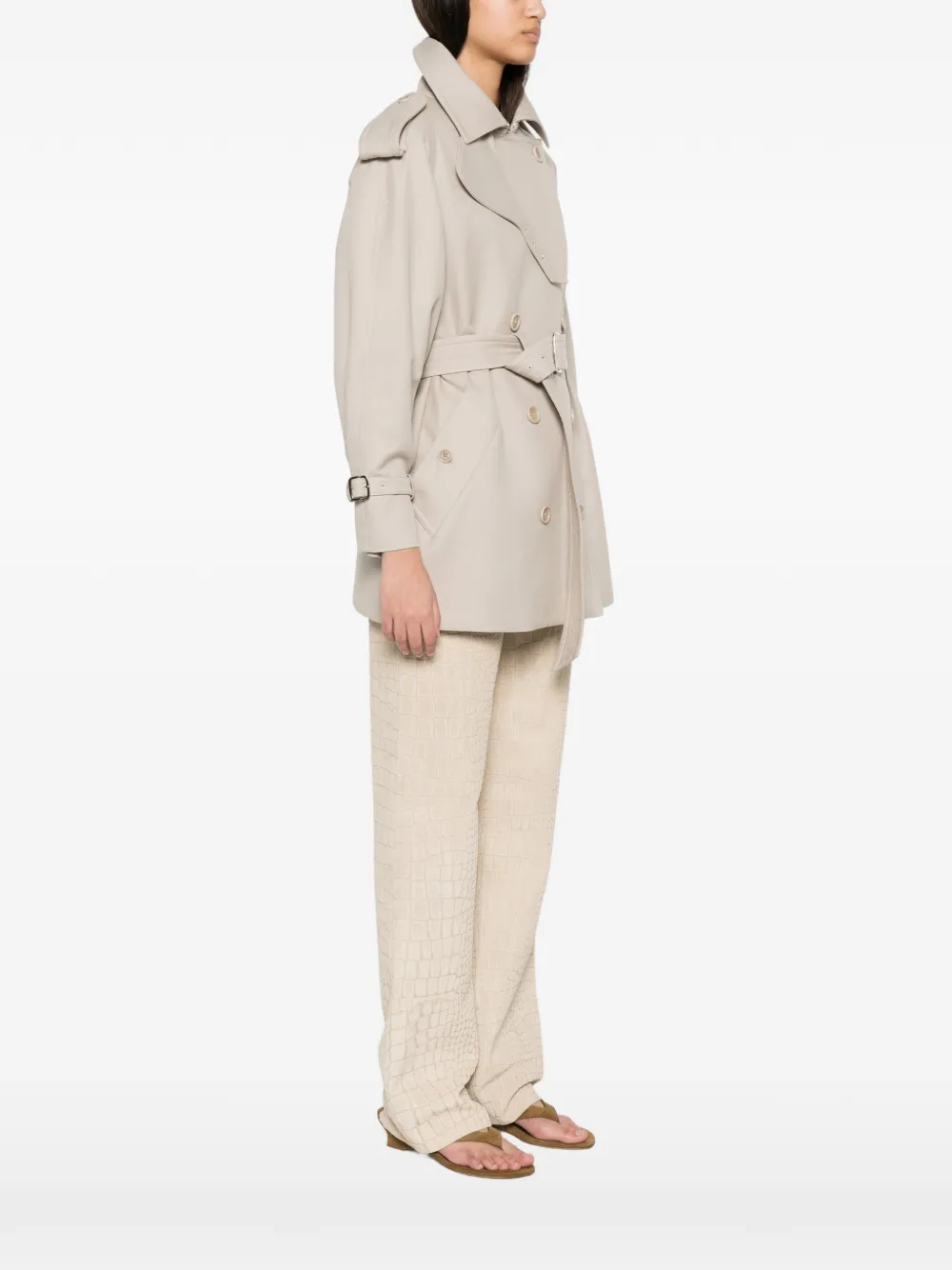 Max Mara Cacio mantel met dubbele rij knopen en ceintuur Beige