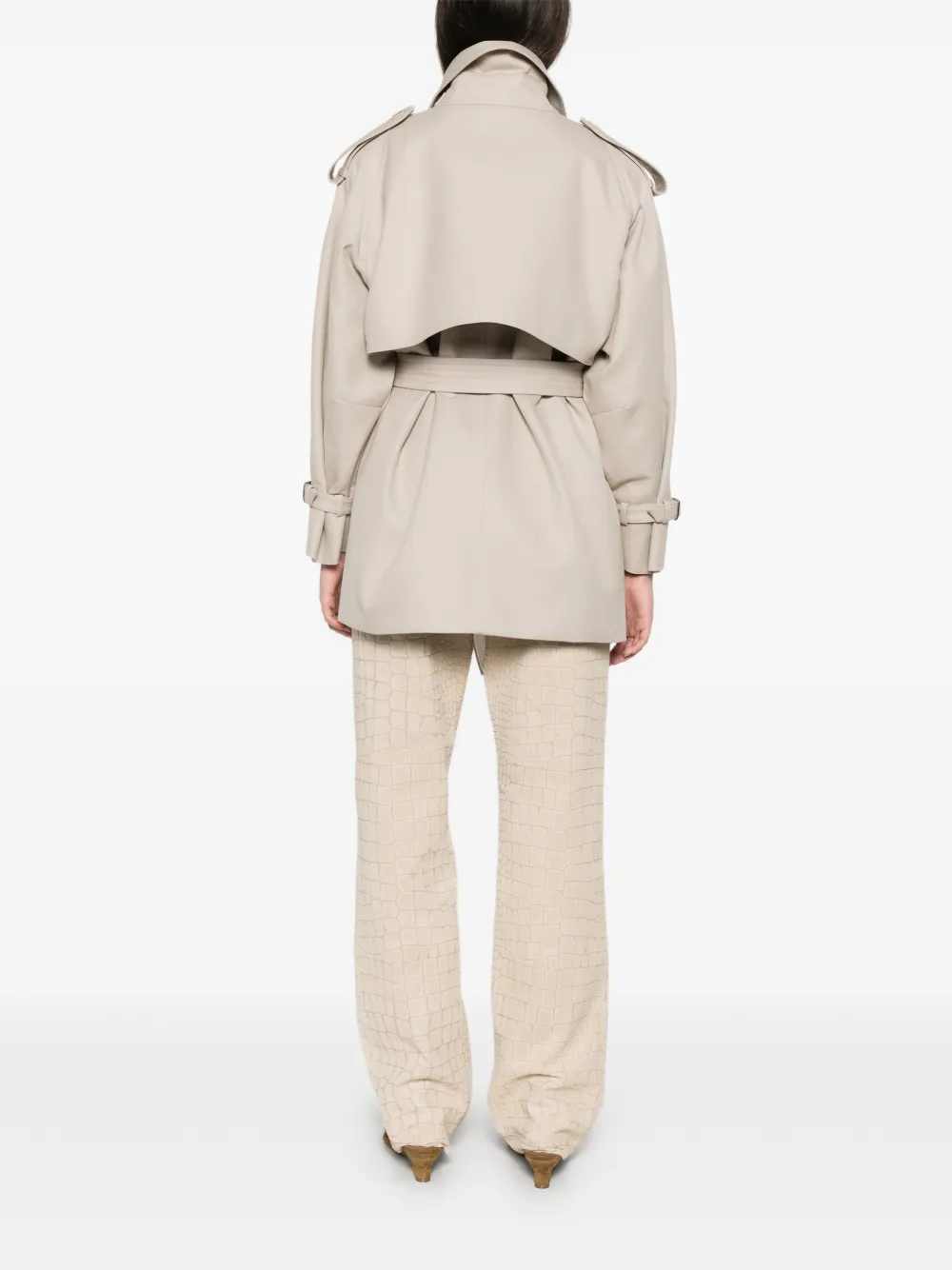 Max Mara Cacio mantel met dubbele rij knopen en ceintuur Beige