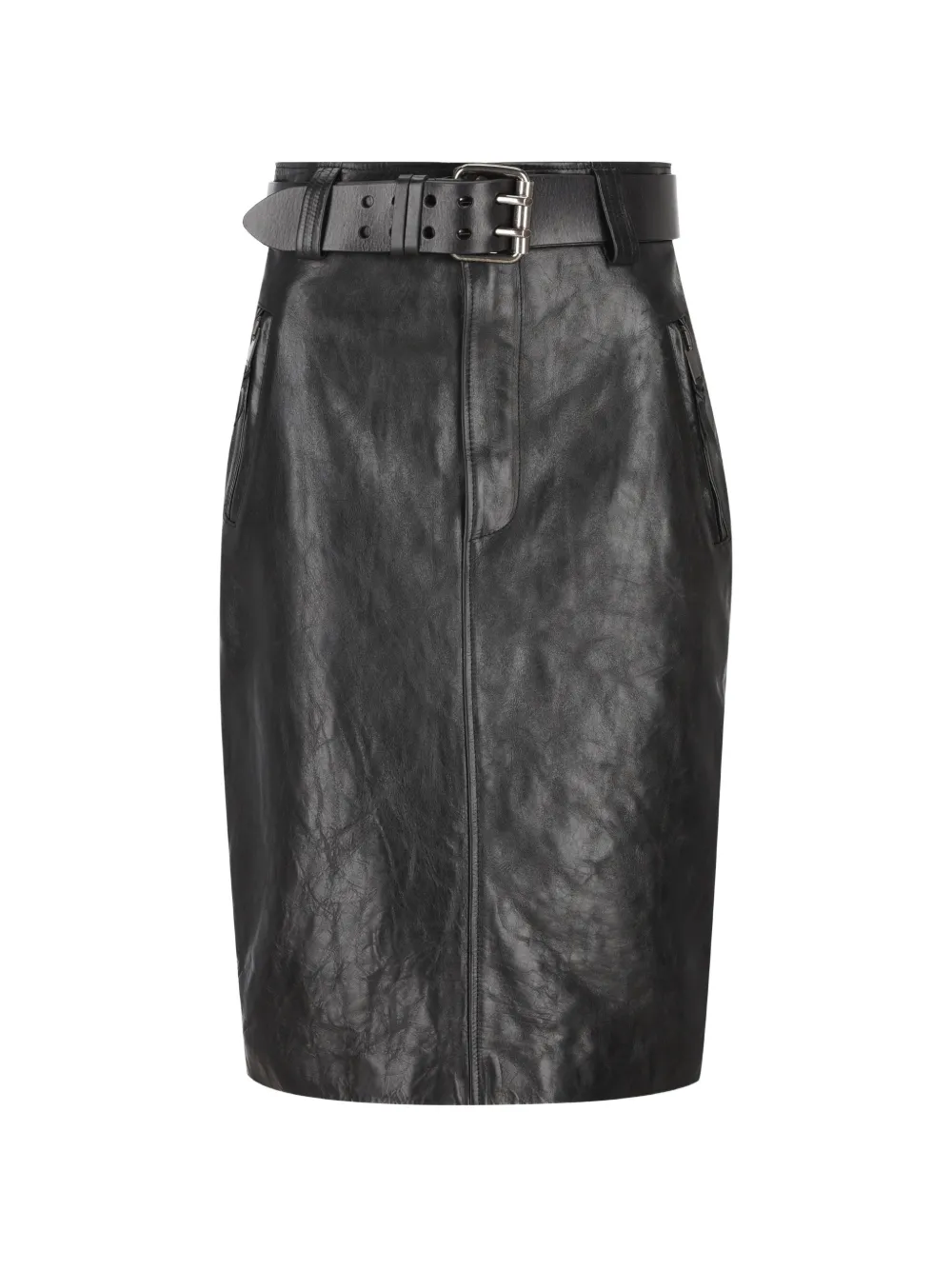 Saint Laurent belted leather midi skirt - Black