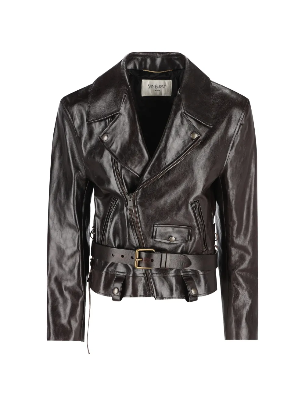 Saint Laurent belted leather jacket - Braun