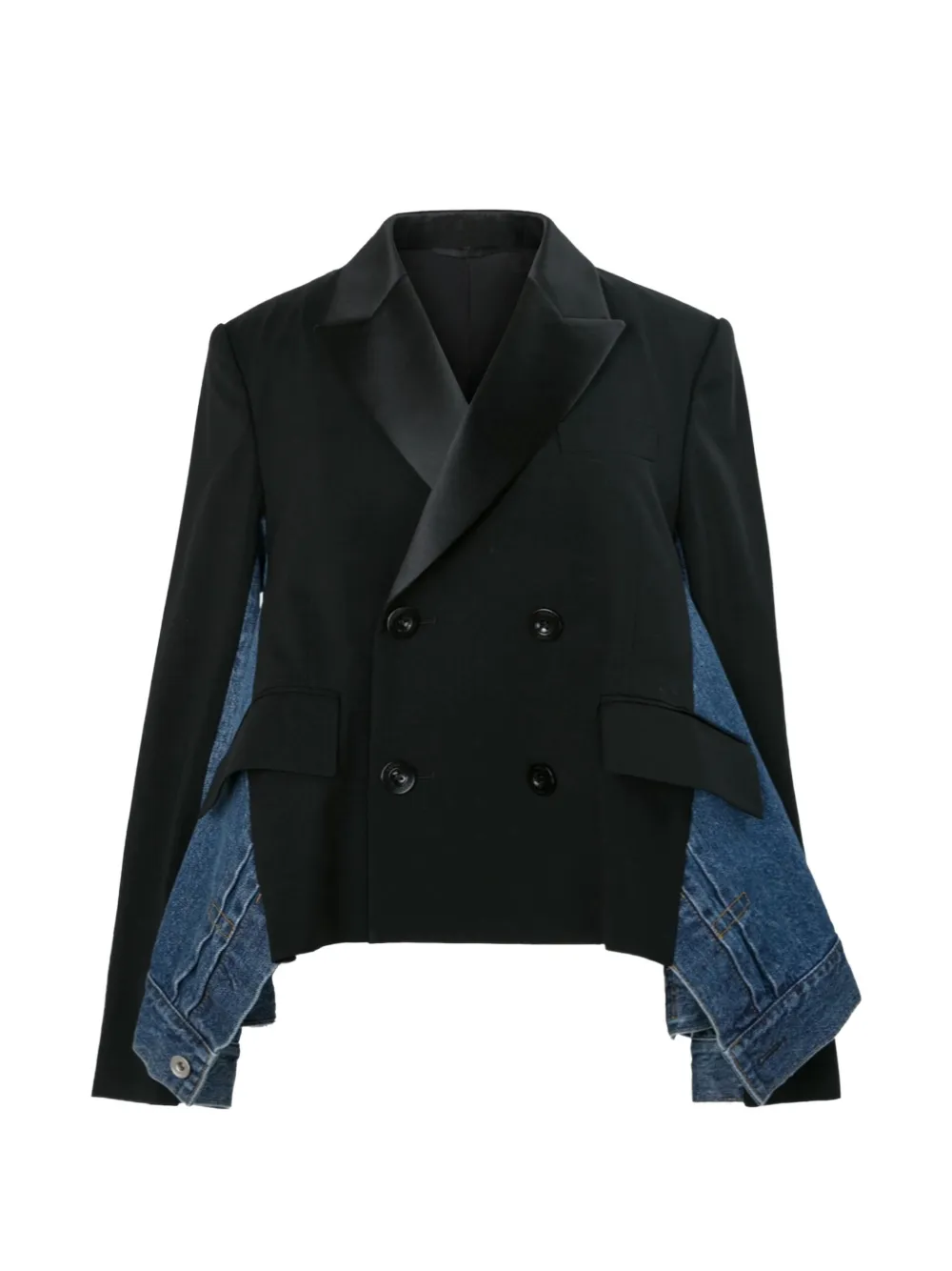 sacai wool suiting x denim jacket - Schwarz