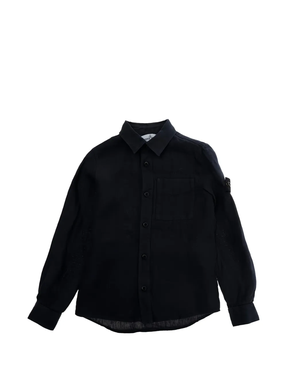 Stone Island Junior logo-patch linen shirt - Blu