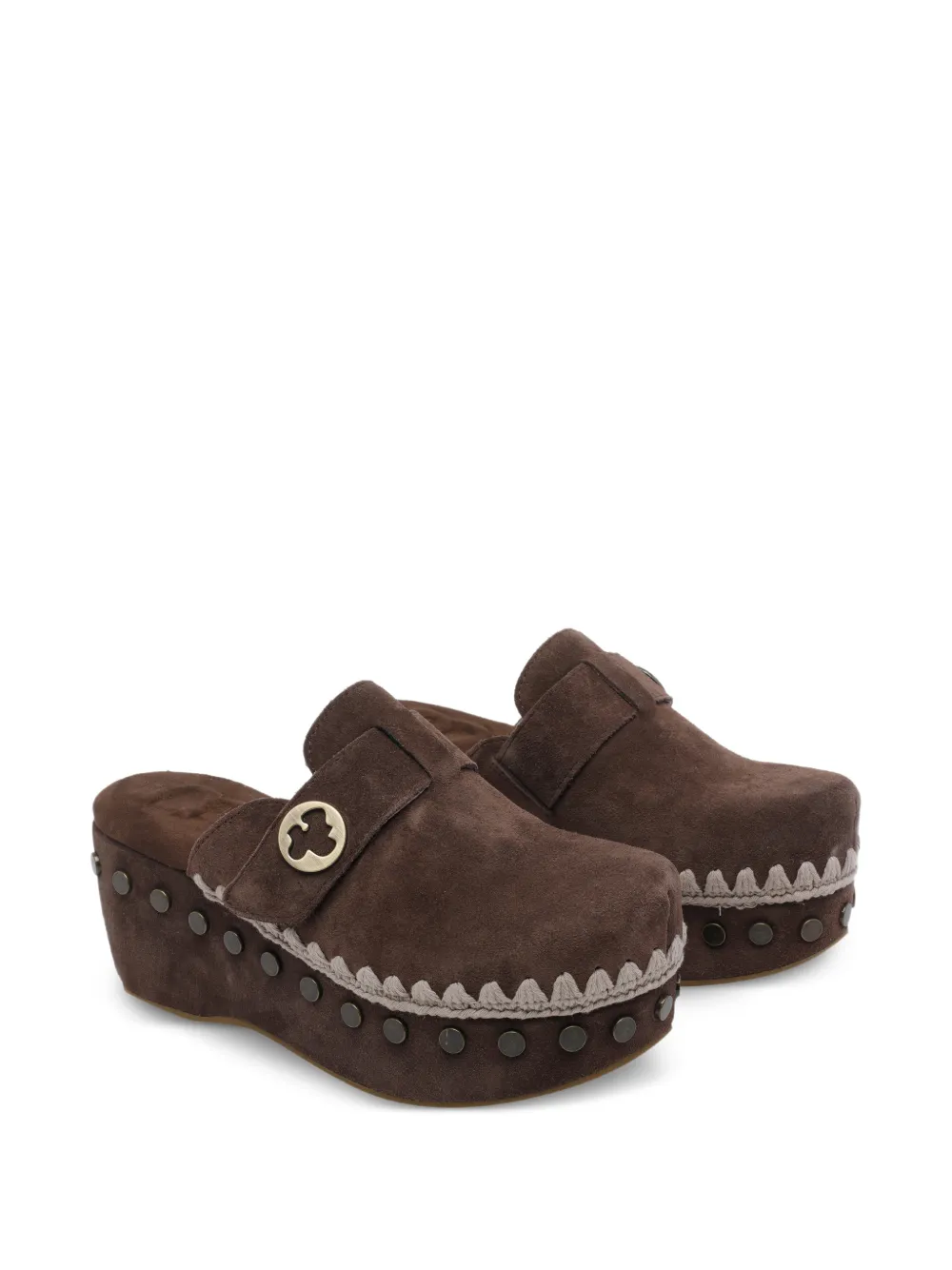 Mou Klompen met ronde neus en studs Bruin