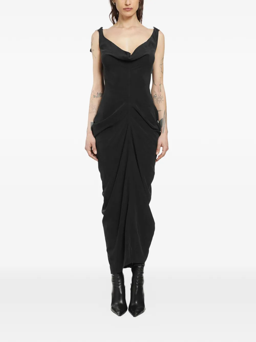 YEHUAFAN silk midi dress - Nero