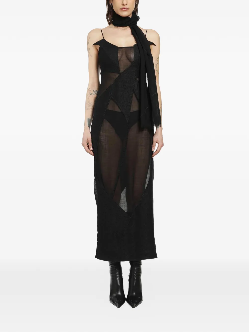 YEHUAFAN Abito midi semi trasparente - Nero