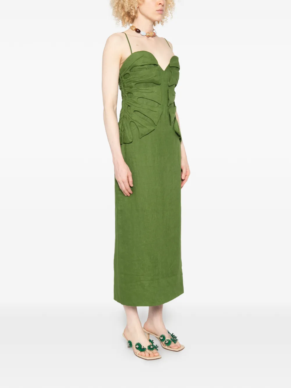 Farm Rio Monstera Leaf Linen Sleeveless Dress In Green