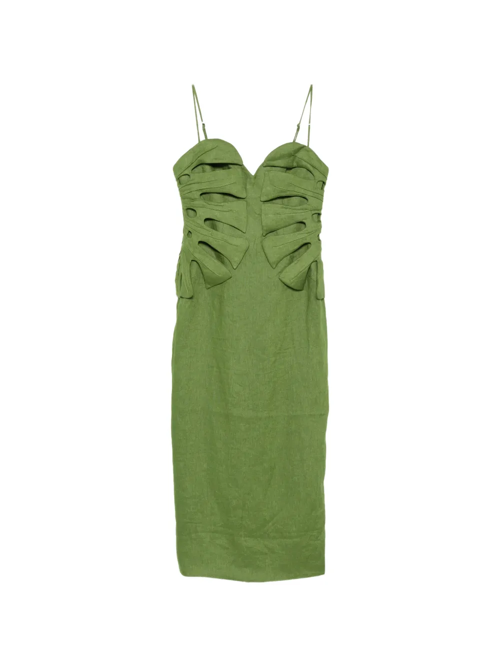 Farm Rio Monstera Leaf Linen Sleeveless Dress In Green