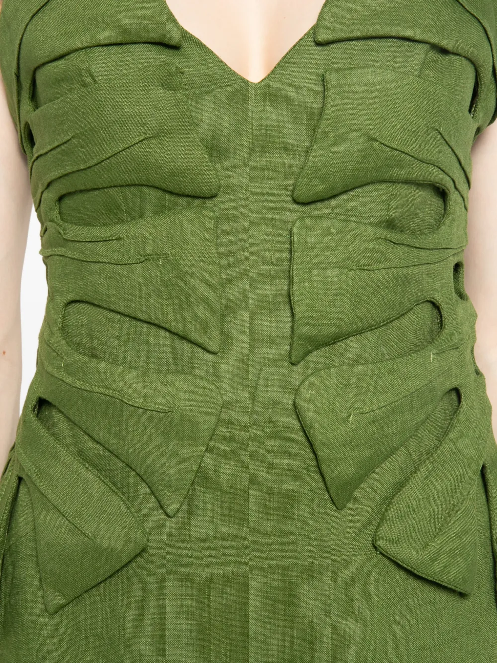 Farm Rio Monstera Leaf Linen Sleeveless Dress In Green