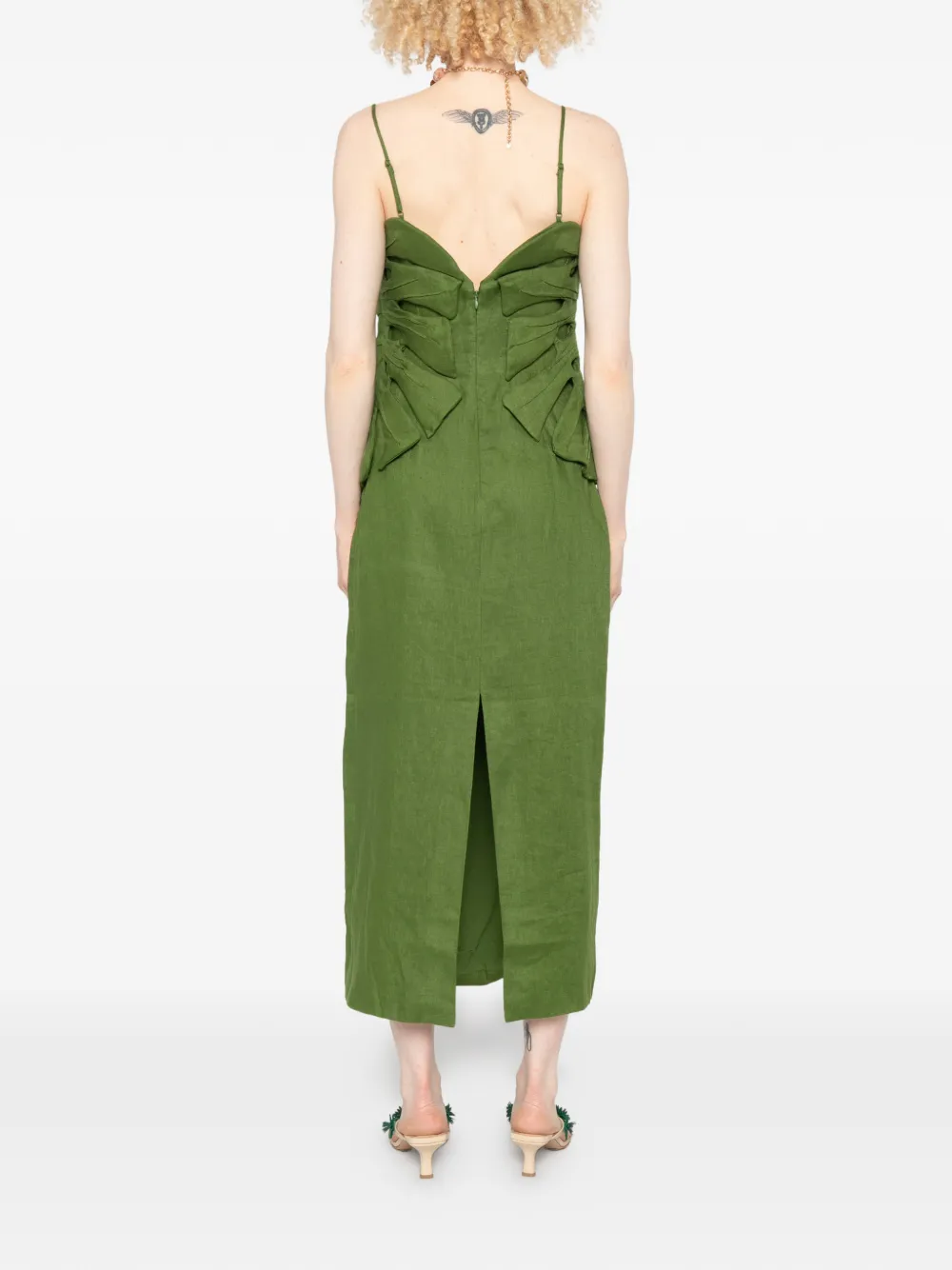 Farm Rio Monstera Leaf Linen Sleeveless Dress In Green