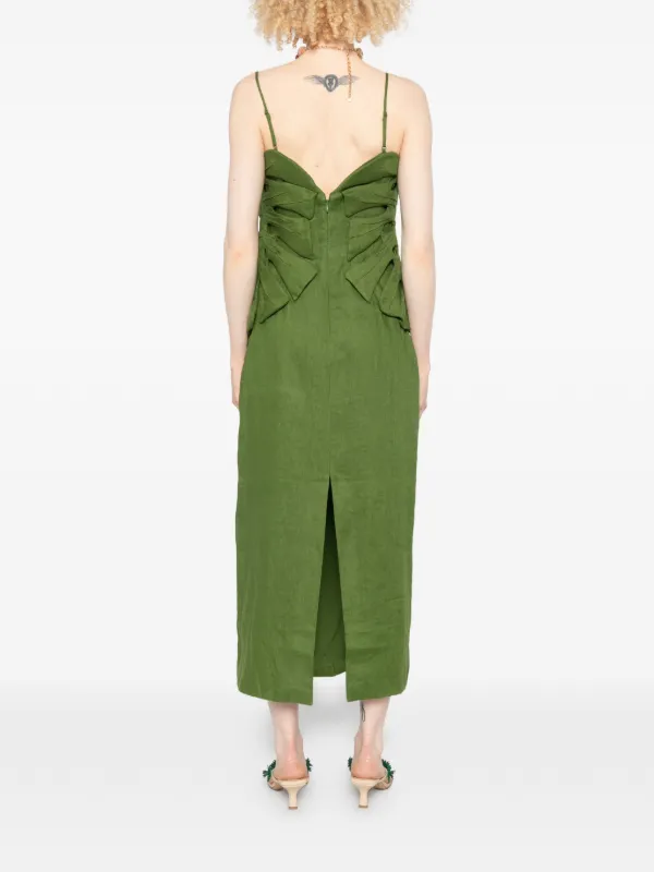 FARM Rio Monstera Leaf Sleeveless Euroflax™ Premium Linen Maxi Dress | Green