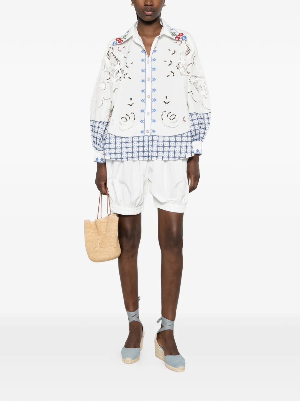 FARM Rio Richelieu broderie anglaise top met borduurwerk Wit