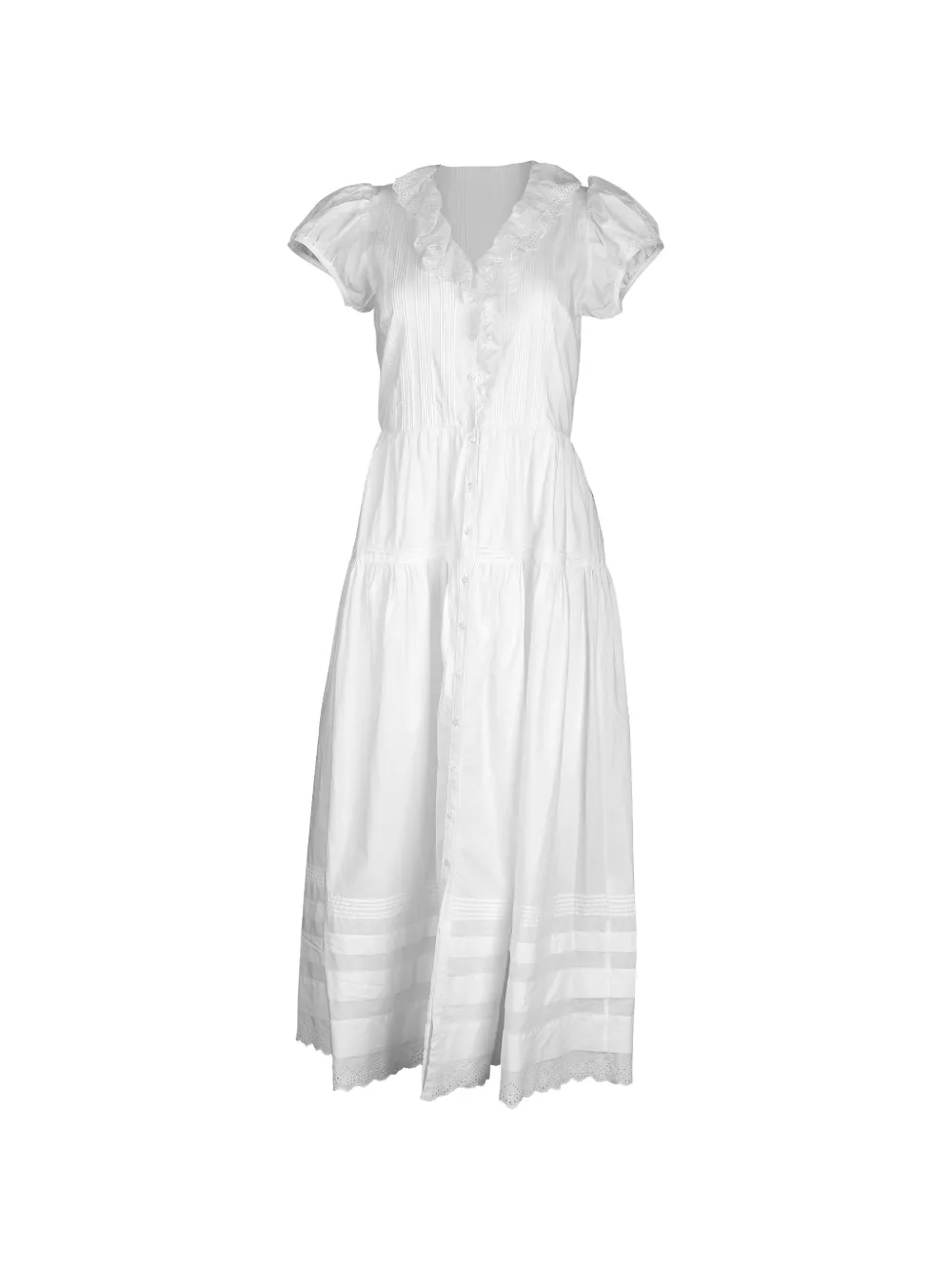 DÔEN Eliette ruffle-trim midi dress - Bianco