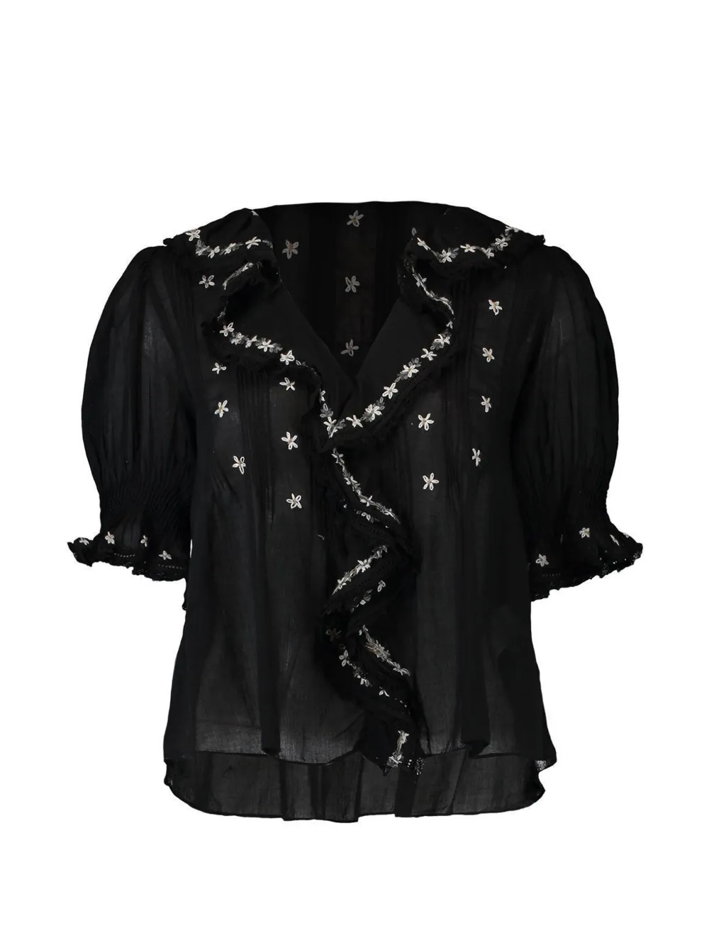 DÔEN Hettie floral-embroidered ruffled blouse | Black | Image 1