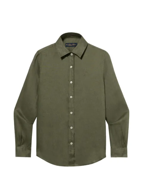 Brooks Brothers logo-embroidered linen shirt