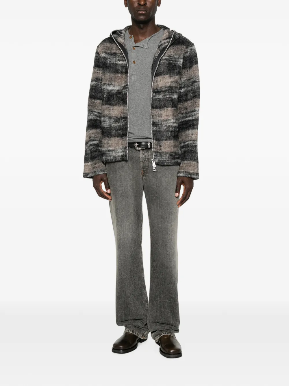 OUR LEGACY Hoodie met rits en Check-patroon Grijs