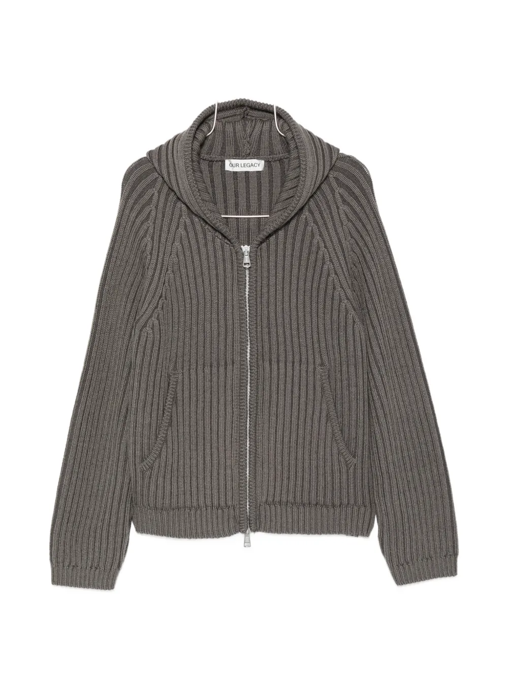 OUR LEGACY Level ribbed-knit hoodie cardigan - Grigio