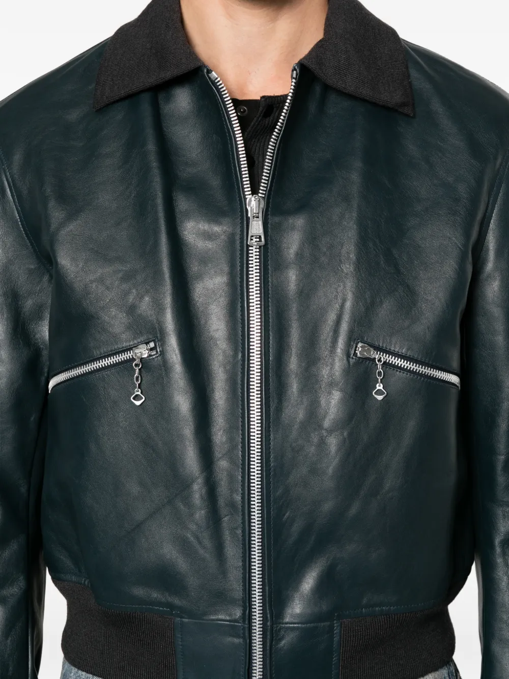 OUR LEGACY pliable leather bomber jacket Blauw