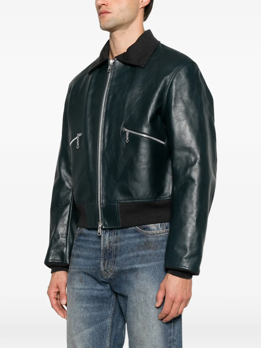 OUR LEGACY pliable leather bomber jacket Blauw