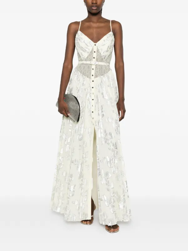 Self-Portrait Metallic floral-pattern Maxi Dress | Neutrals | FARFETCH AZ