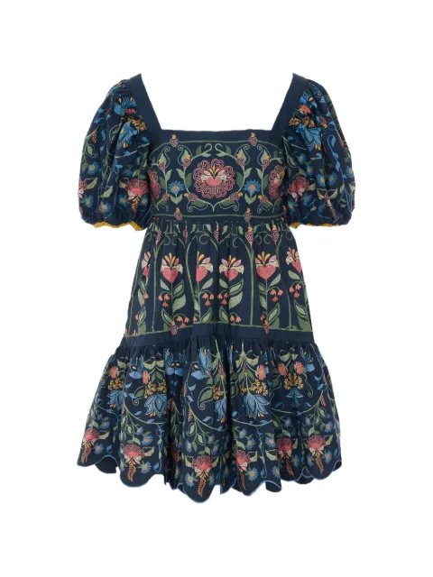 FARM Rio floral-embroidered puff-sleeve mini dress