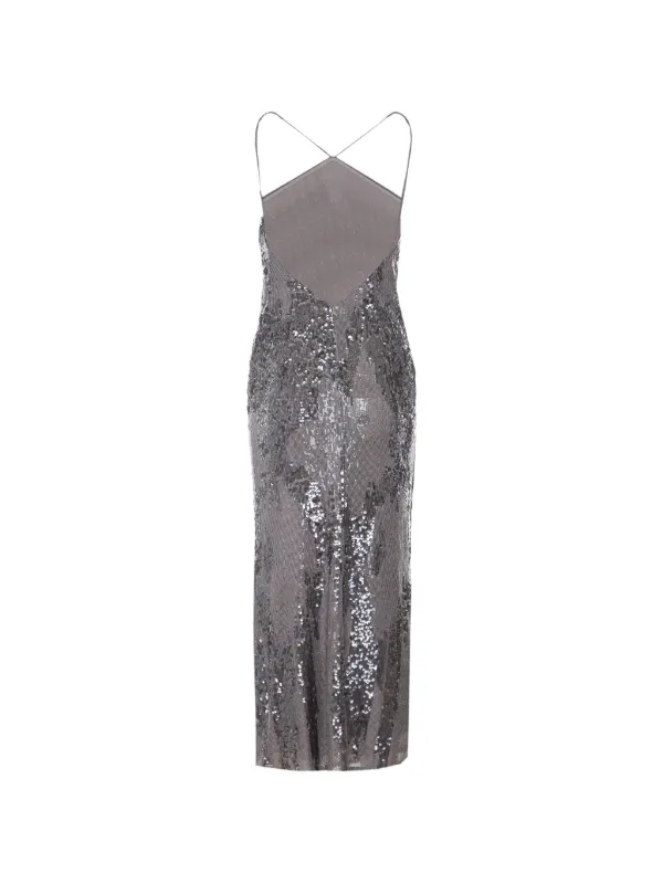 grey strappy maxi dress Karen Millen Hammered Satin With Cowl Neck Strappy Woven Maxi Dress in Grey
