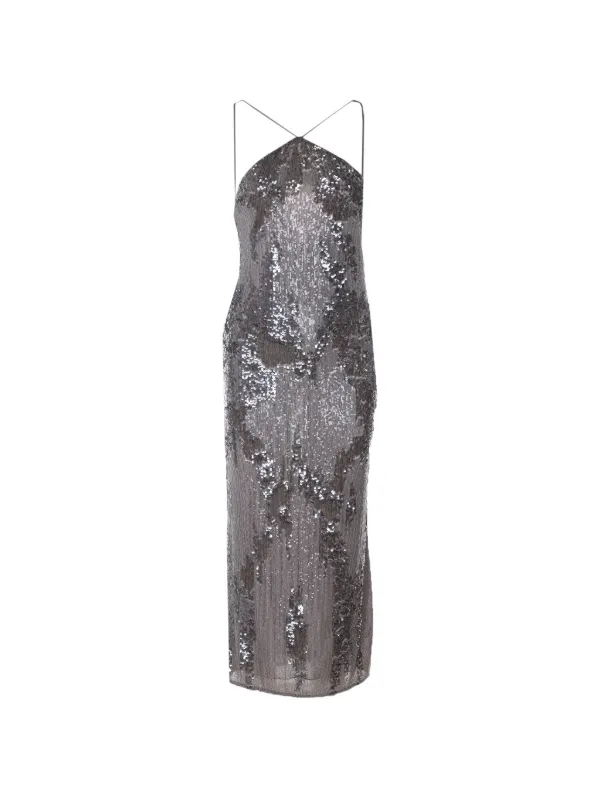 patrizia pepe sequin dress Patrizia Pepe Sequined spaghetti-strap Maxi Dress | Grey