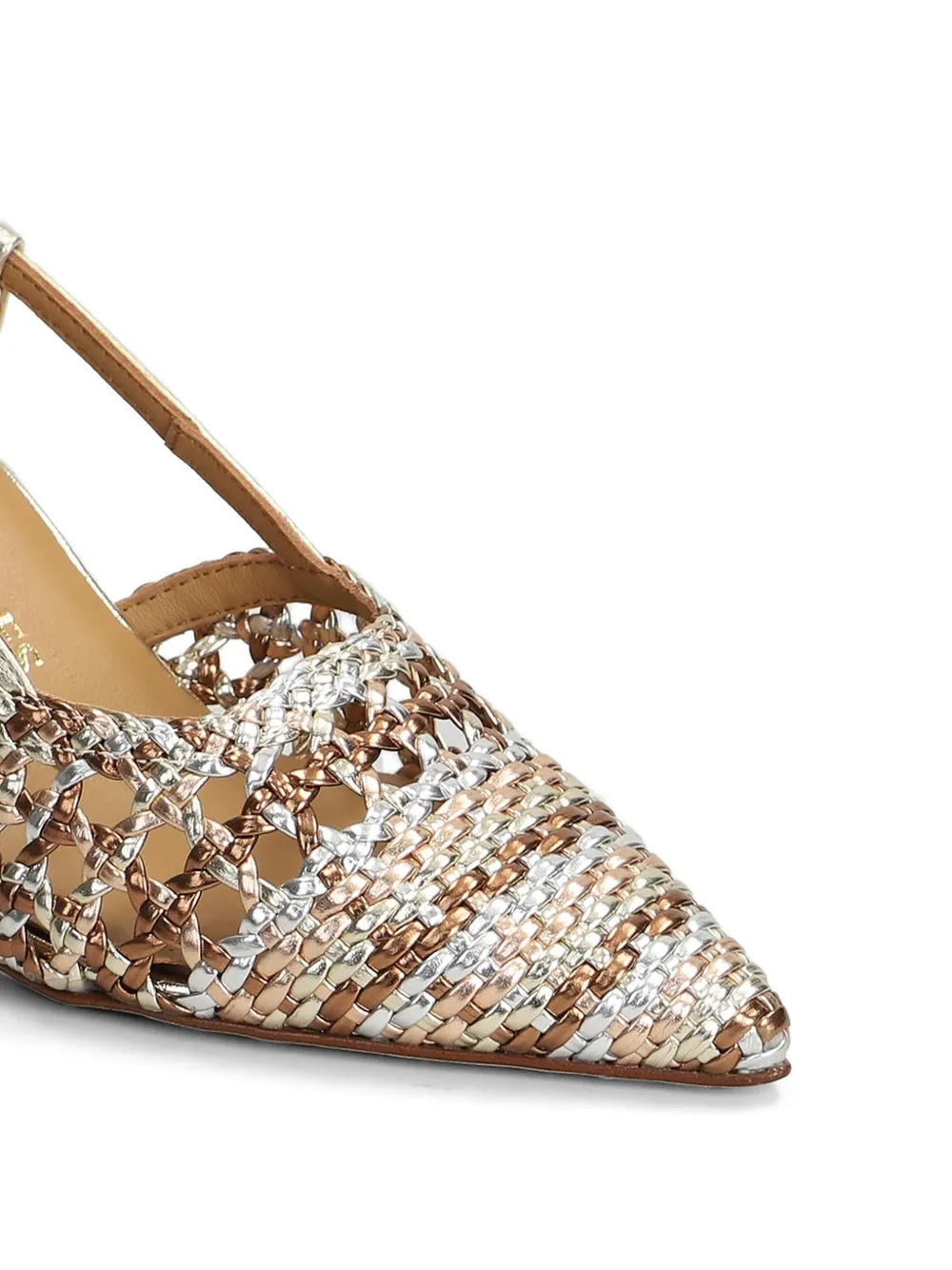 Pedro Miralles Mantua Metallic woven slingback heeled pumps Goud