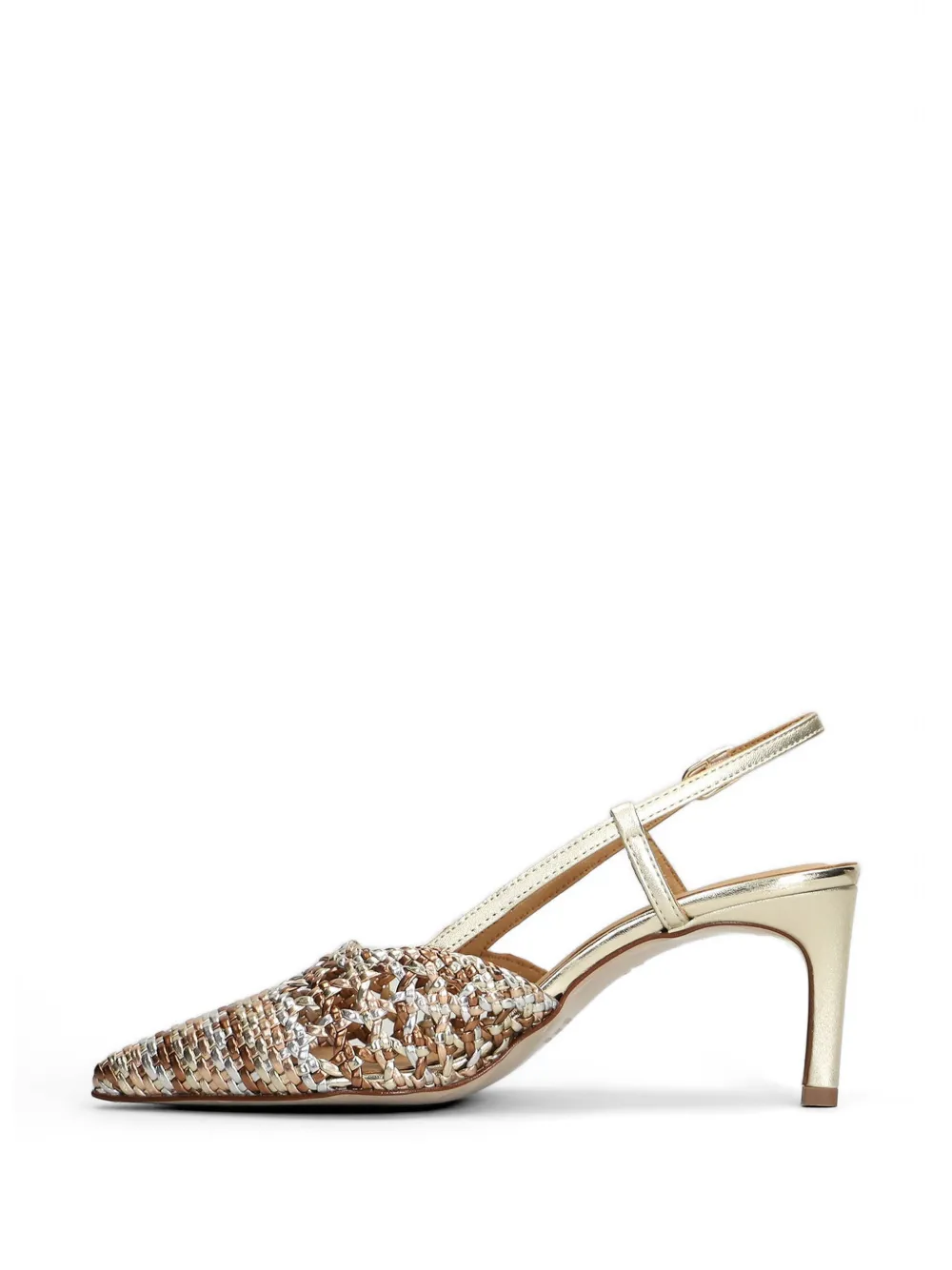 Pedro Miralles Mantua Metallic woven slingback heeled pumps Goud