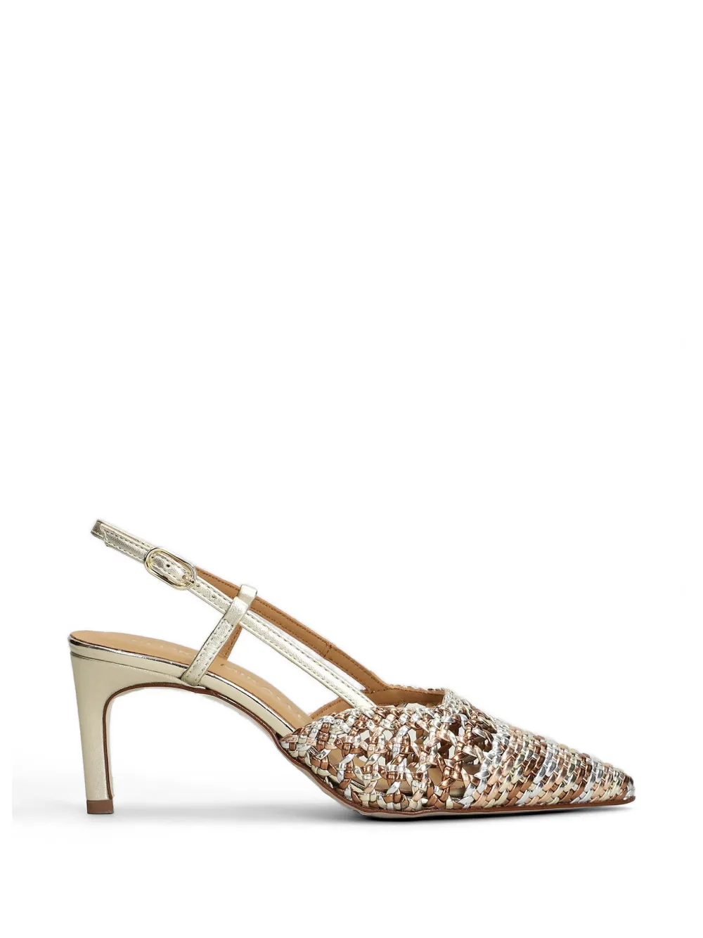 Pedro Miralles Mantua Metallic woven slingback heeled pumps - Oro