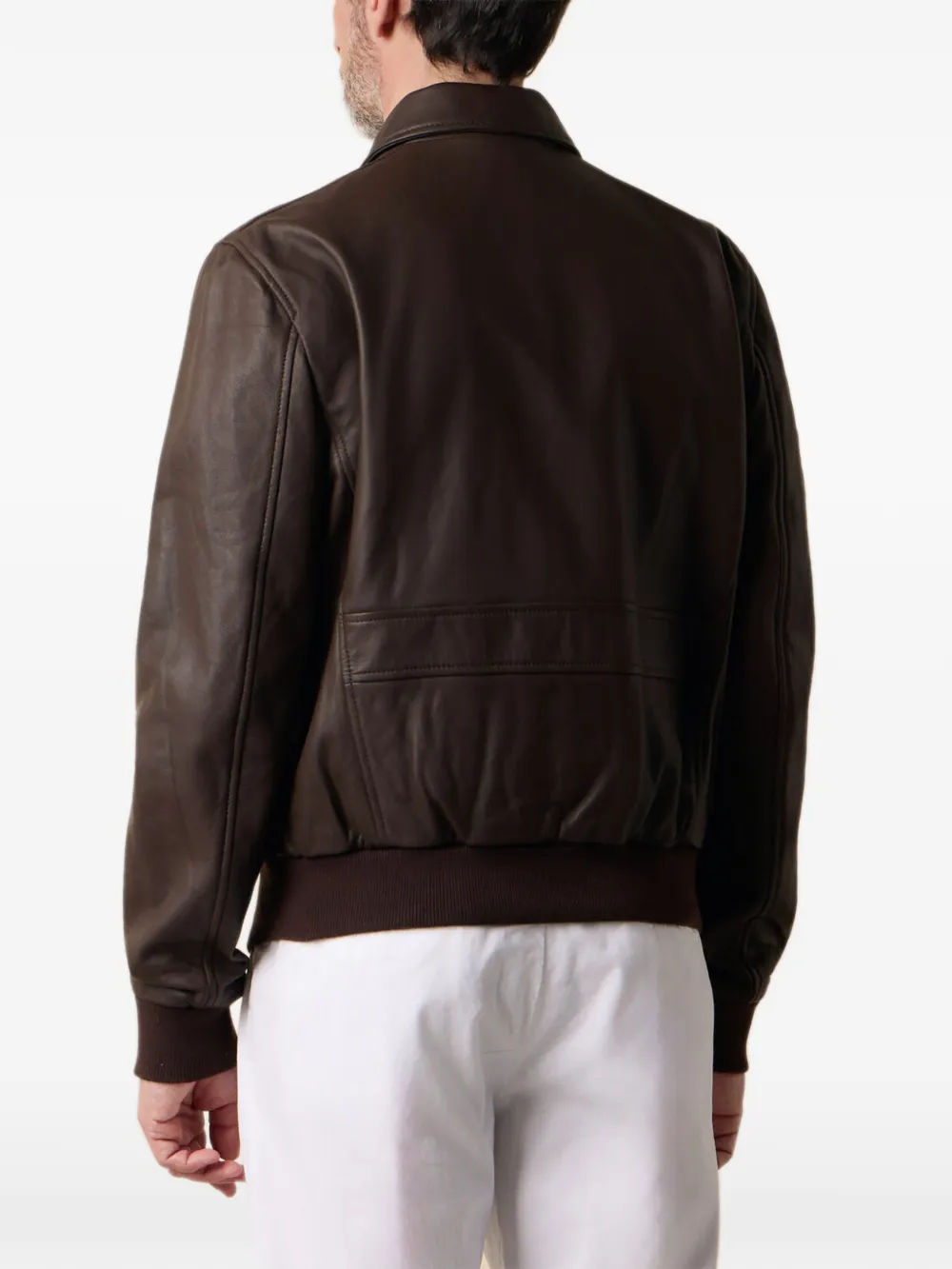 Brooks Brothers Leren jack met puntige kraag Bruin