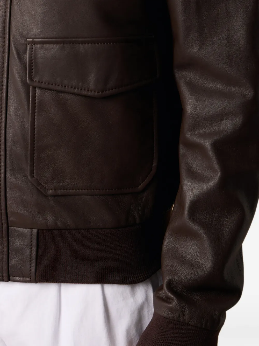 Brooks Brothers Leren jack met puntige kraag Bruin