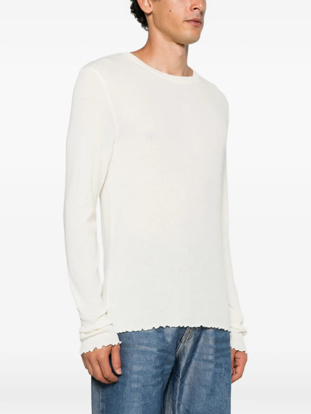 OUR LEGACY T-shirt met lange mouwen en ruchezoom Beige