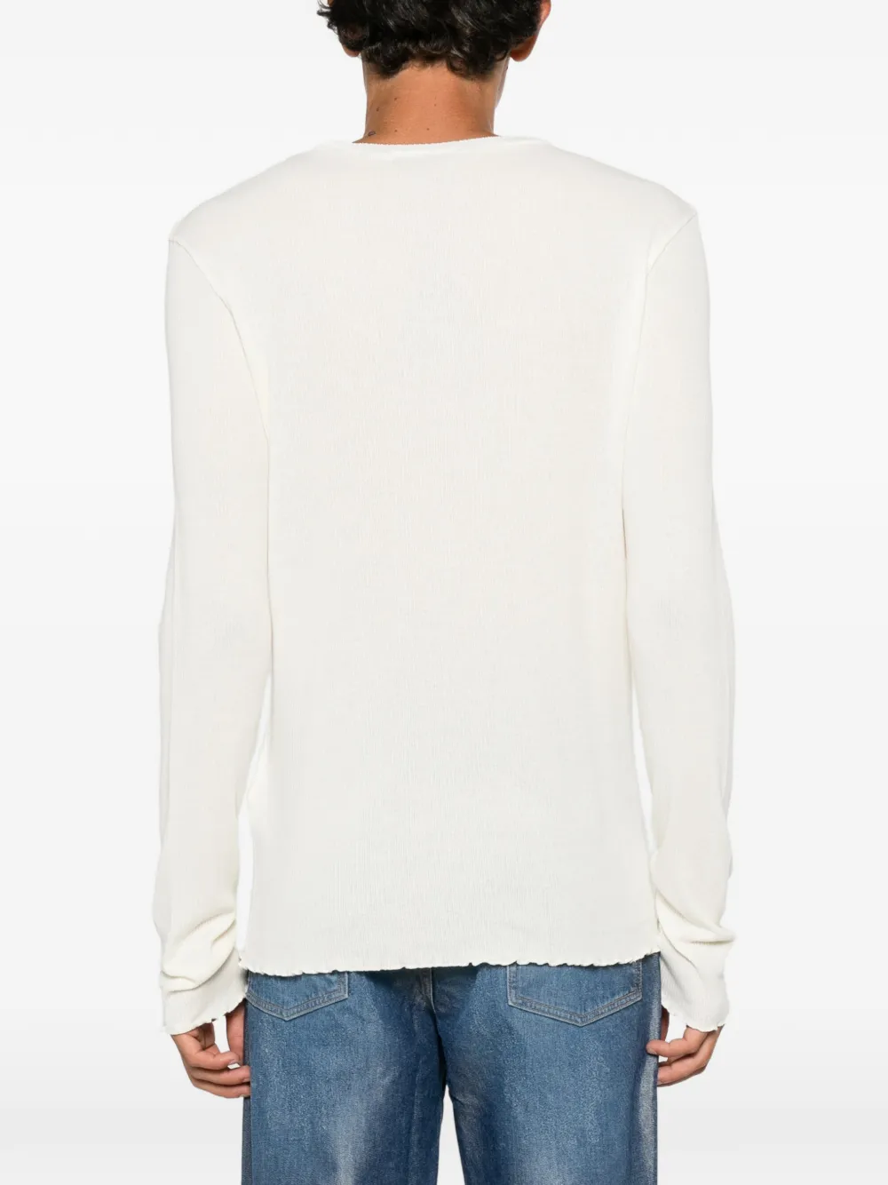 OUR LEGACY T-shirt met lange mouwen en ruchezoom Beige