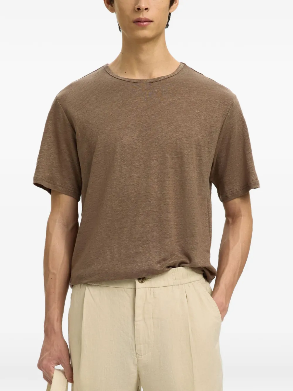 SELECTED T-shirt met slub-textuur Bruin