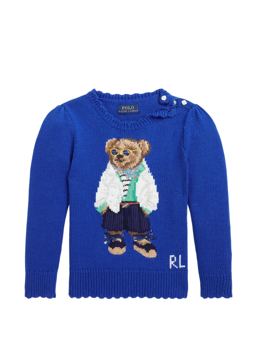 POLO RALPH LAUREN KIDS bear-embroidery button-shoulder sweater - Blu
