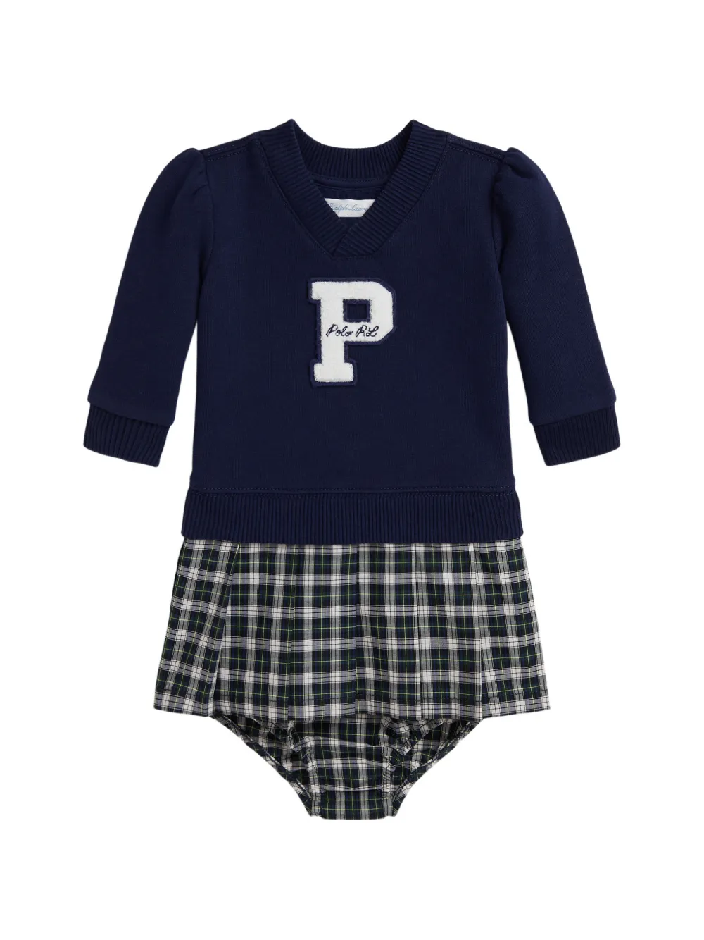 POLO RALPH LAUREN KIDS tartan-panel logo-patch dress set - Blue