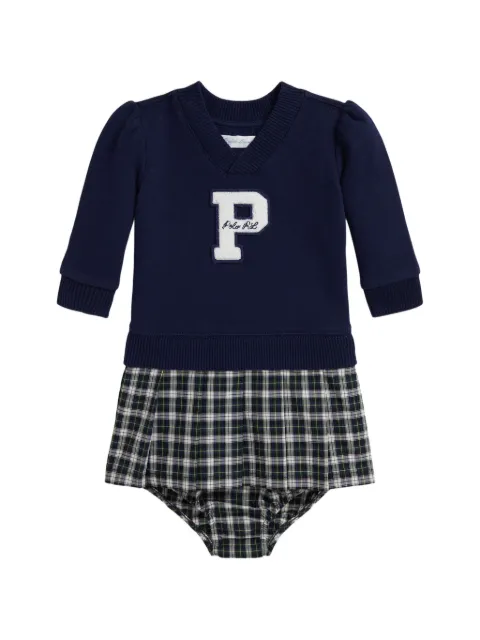 POLO RALPH LAUREN KIDS tartan-panel logo-patch dress set