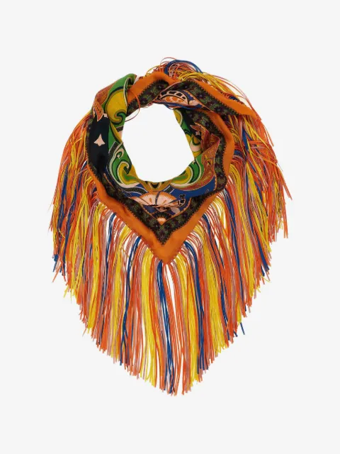 ETRO silk scarf with fringing and floral motif