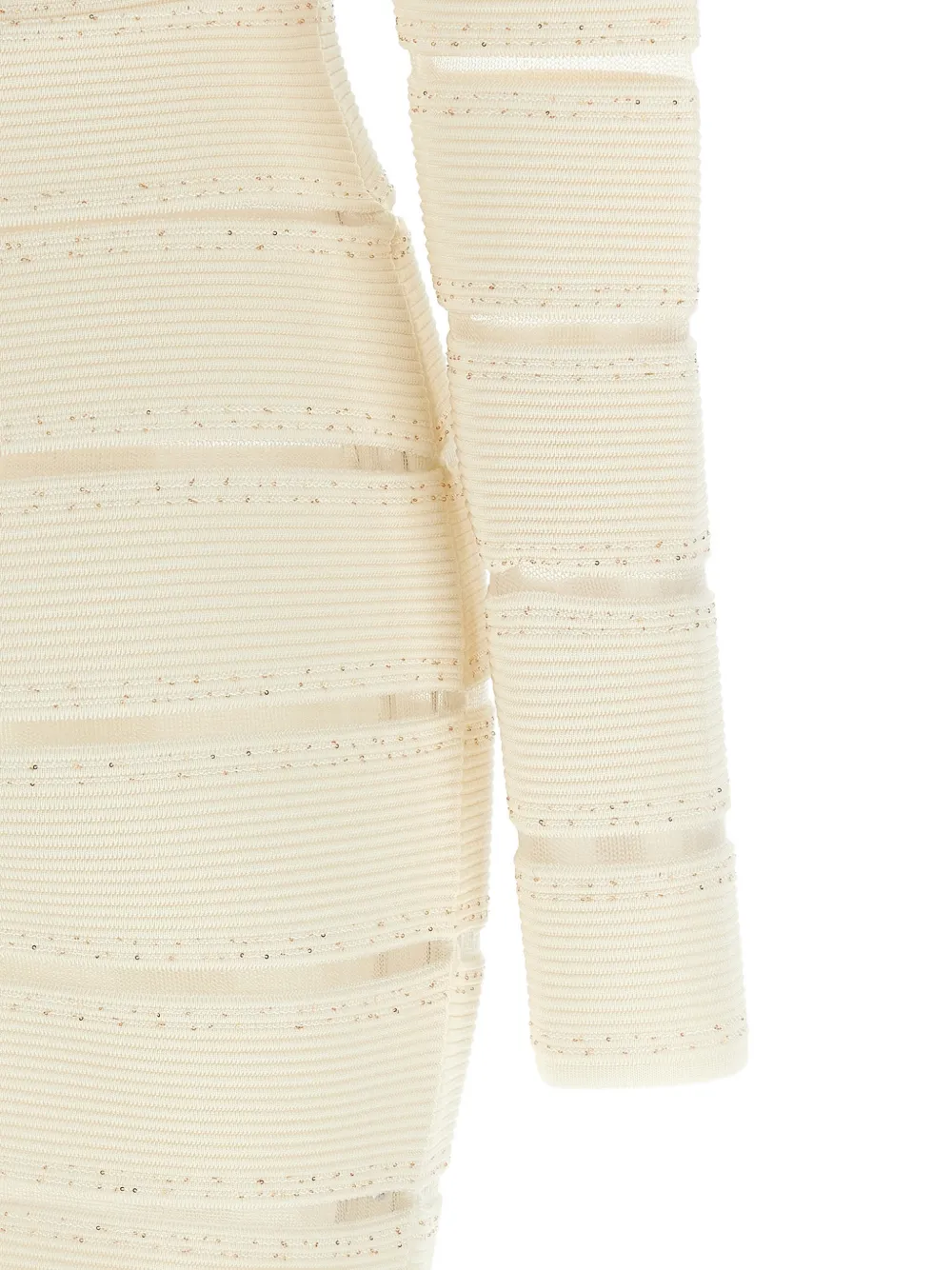 Balmain Mini-jurk verfraaid met pailletten en mesh Beige