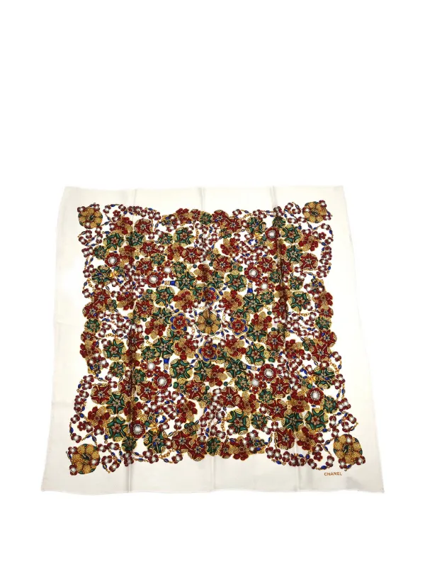Chanel Pre-owned 1990-2000s Floral Silk Scarf in White