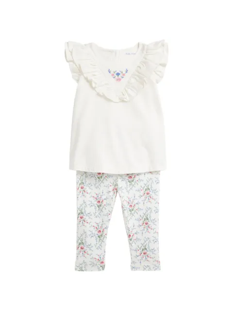 POLO RALPH LAUREN KIDS floral-embroidered ruffled trousers set